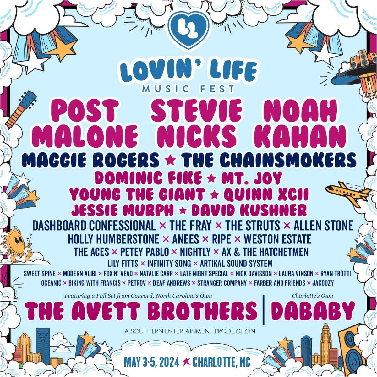 Lovin’ Life Music Fest will be held in uptown Charlotte May 3-5, 2024.