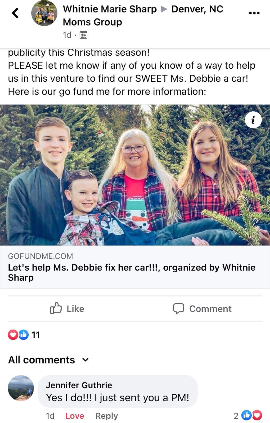 Whitnie Sharp’s Facebook post about Debbie Arias.