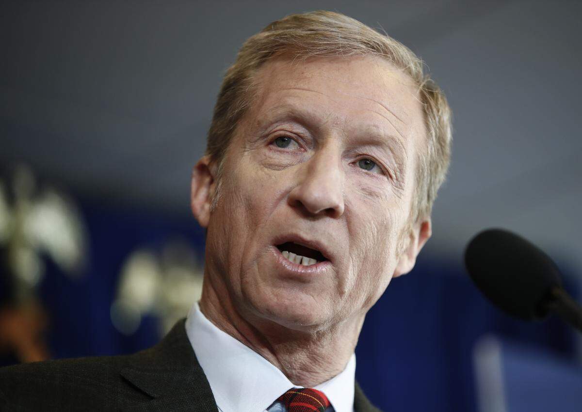Billionaire environmental activist Tom Steyer speaks during a news conference in Washington, Monday, Jan. 8, 2018. Tom Steyer will tout his Need to Impeach campaign Tuesday night in Charlotte.