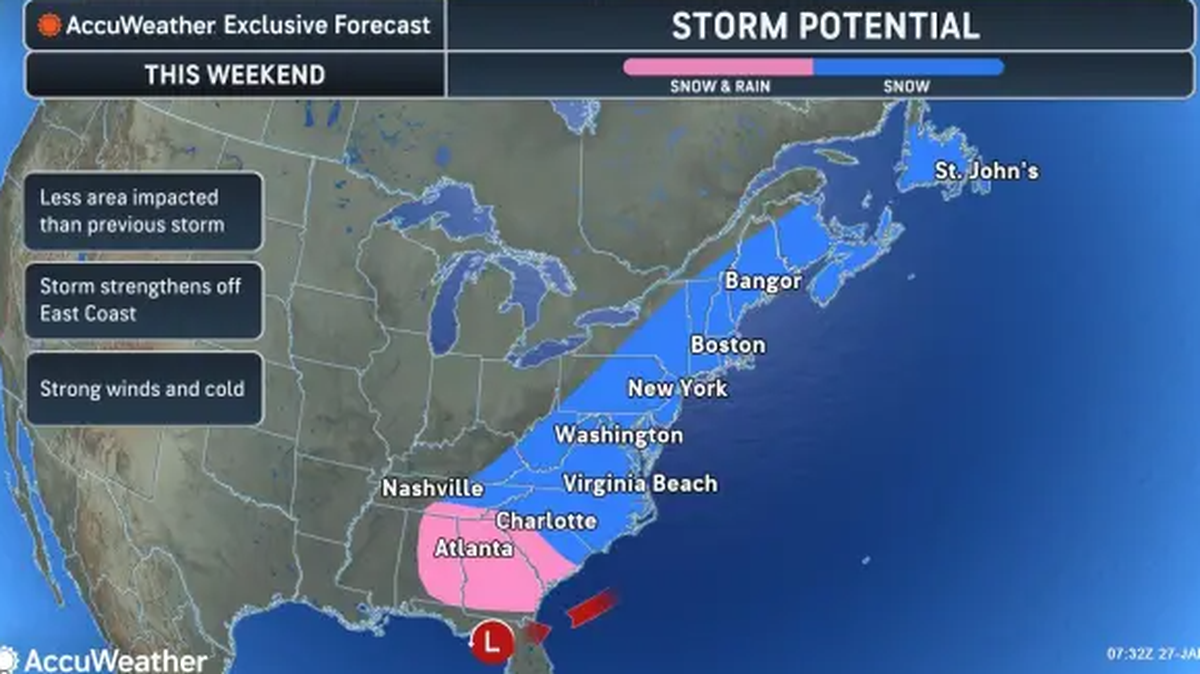 Snow may fall in the the Carolinas this weekend, forecaster say. “The cold that settled in across the South and the East this week will help set the stage for the risk of wintry weather throughout the week, including another potential winter storm this weekend,” AccuWeather reports.