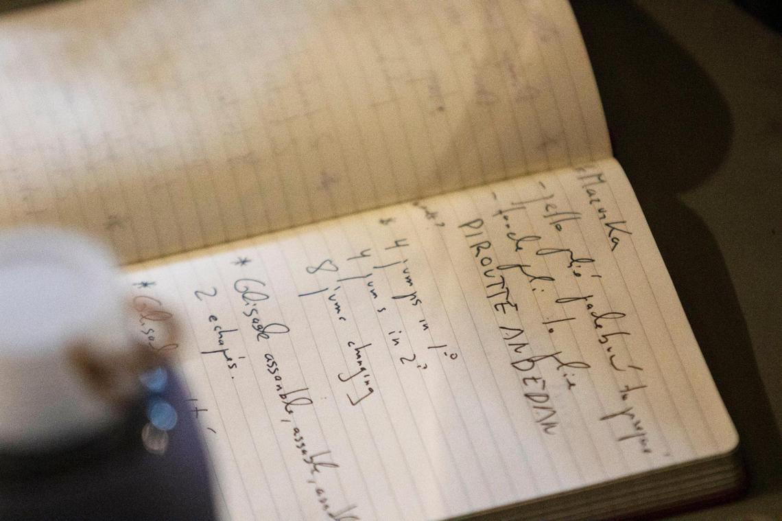 Alejandro Cerrudo’s notebook that he refers to during rehearsal with Charlotte Ballet.
