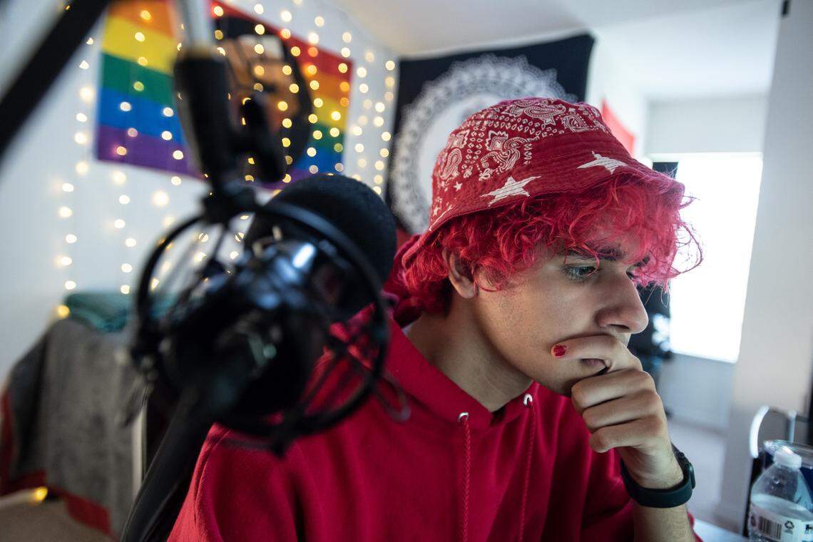 Sky Yusuf works on schoolwork in Charlotte, NC, on Monday, March 29, 2021.