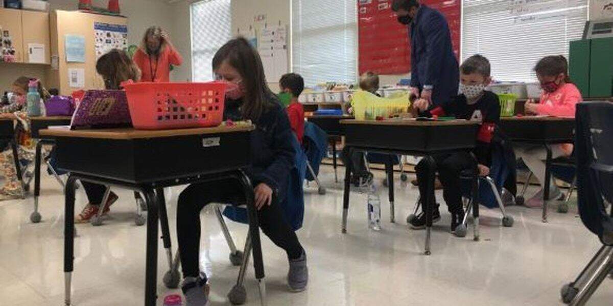 Union County Public School’s elementary students in class earlier this year. As of late August, the school board members said they won’t require masks in classrooms, despite growing concern over the Delta variant of COVID-19 infecting more children.