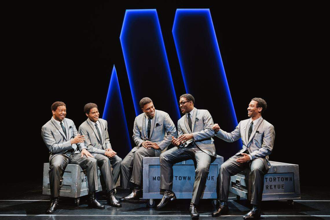 “Ain’t Too Proud” shows how The Temptations got its start with Motown in Detroit. From left, Michael Andreaus, Jalen Harris, Harrell Holmes Jr., Elijah Ahmad Lewis, E. Clayton Cornelious.