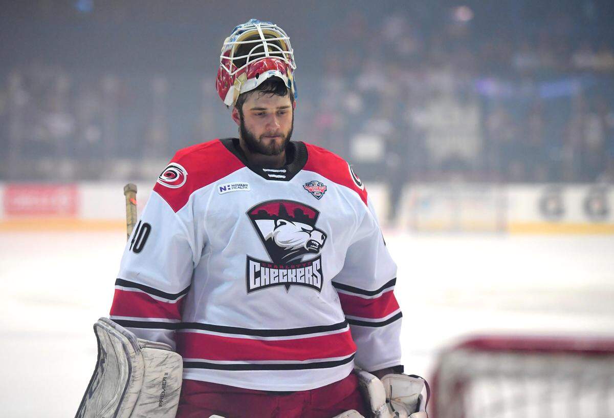 Charlotte Checkers goalie Dustin Tokarski gave up three early goals then held the Chicago Wolves scoreless the rest of the game. He is now 12-0 this season with the Checkers.
