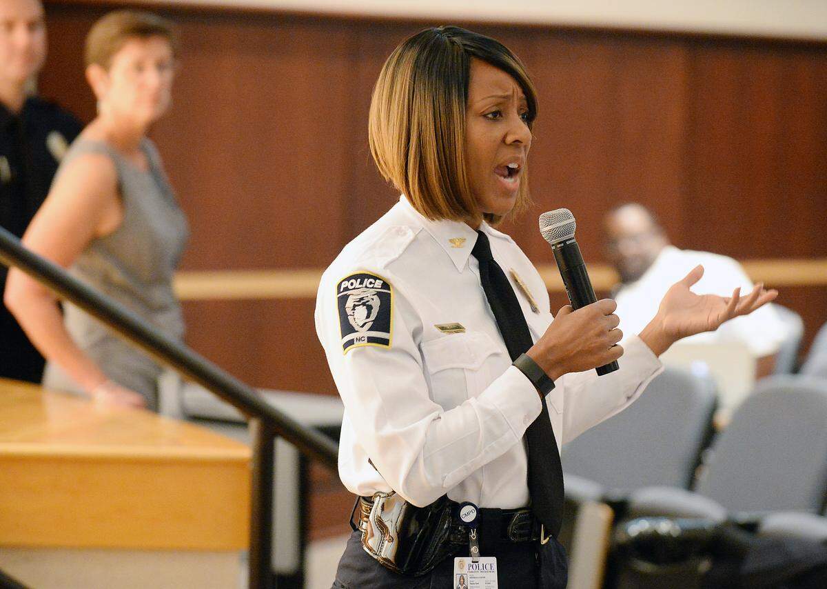 CMPD Deputy Chief Vicki Foster addresses the audience at a 2015 “House of Worship Safety” seminar in Charlotte.