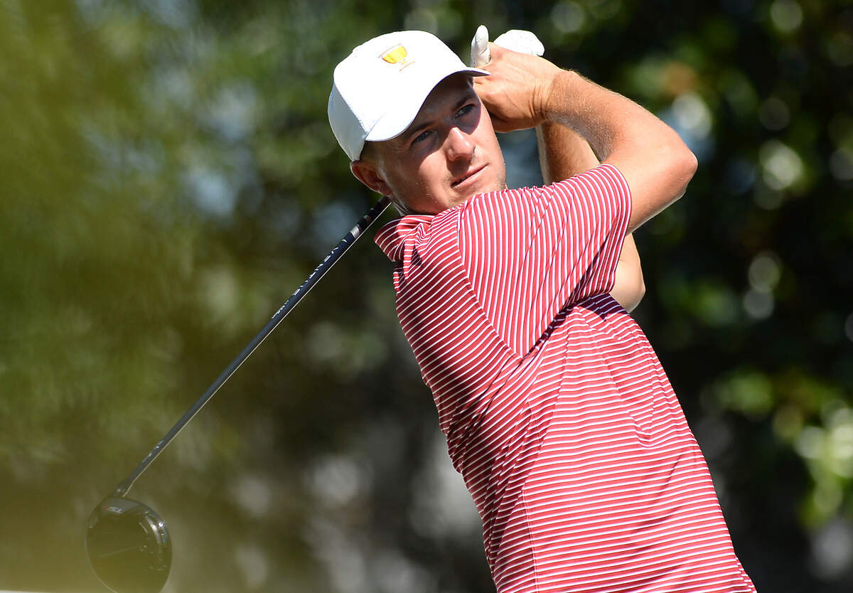 Jordan Spieth watches his drive from the 13 tee box during a practice round at Quail Hollow Club in Charlotte, NC on Tuesday, September 20, 2022. Spieth and his U.S. teammates will face the International team in the Presidents Cup that will be held at Quail Hollow Club from September 22-25, 2022.