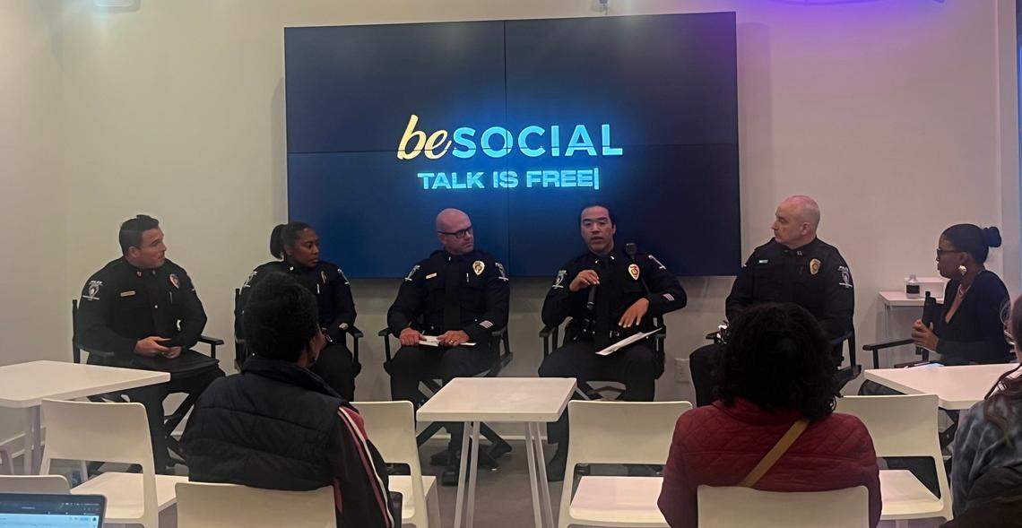 Capt. Stephen Fischbach, Maj. Jackie Bryley, Lt. Trent Beam, Lt. Richard Nelson, Capt. Bret Balamucki and Ratasha Smith talk about the Charlotte-Mecklenburg Police Department’s relationship with the community.