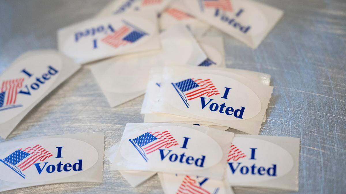 “I voted” stickers sit at the ready for voters who have cast their ballot at West Charlotte Recreational Center on Tuesday, November 8, 2022.