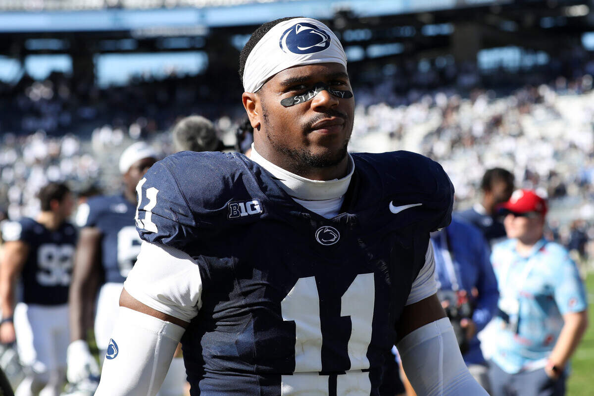 Oct 5, 2024; University Park, Pennsylvania, USA; Penn State Nittany Lions defensive end Abdul Carter (11) walks off the field following the game against the UCLA Bruins at Beaver Stadium.
