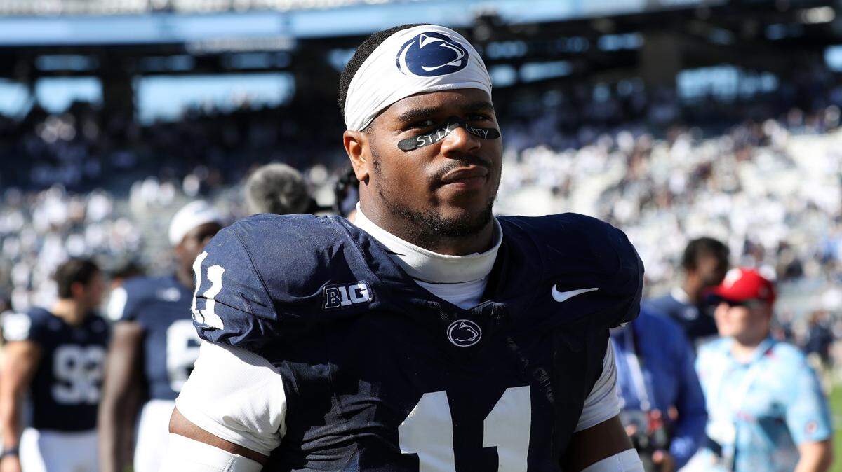 Oct 5, 2024; University Park, Pennsylvania, USA; Penn State Nittany Lions defensive end Abdul Carter (11) walks off the field following the game against the UCLA Bruins at Beaver Stadium.