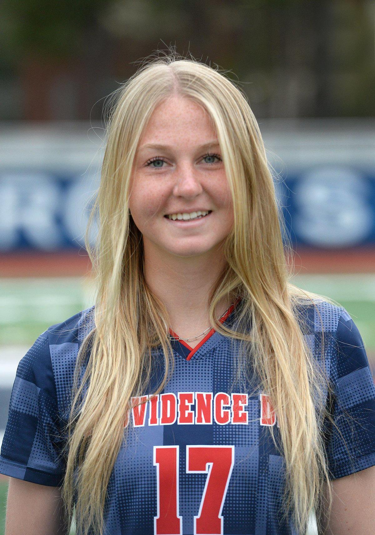 Blane McElory, the reigning North Carolina Gatorade Player of the Year and her Providence Day teammates, who won the private school state champ last spring, play at public school state champ Marvin Ridge Tuesday. McElroy, a senior midfielder, posed for photos on Monday, Mar. 24, 2025.