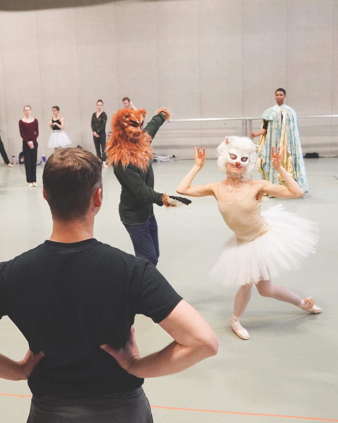 British choreographer Matthew Hart works with Charlotte Ballet dancers Colby Foss and Amelia Sturt-Dilley in preparation for “Sleeping Beauty: A Fairy-Tailored Classic.” Charlotte Ballet performs the condensed classic March 13-22 at Knight Theater.