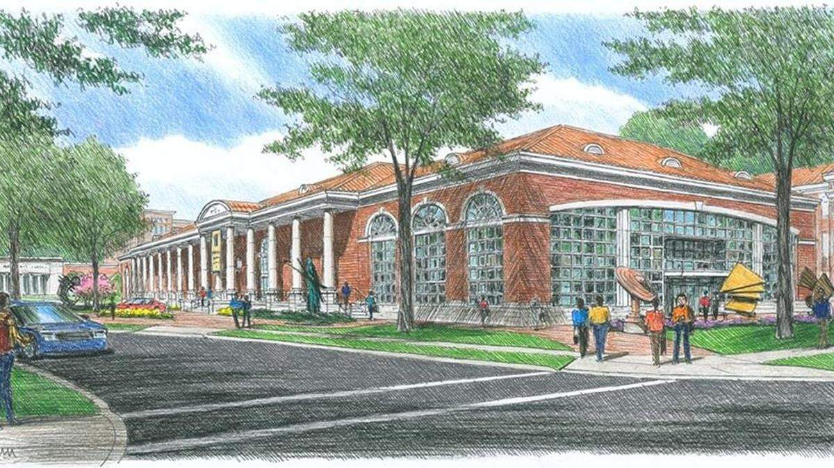 A rendering of the Sarah Belk Gambrell Center for Arts & Civic Engagement at Queens University of Charlotte. The building’s grand public opening is schedule for February 2020.