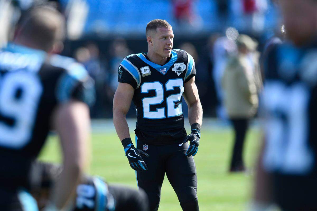 Panthers running back Christian McCaffrey (22) has scored touchdowns in eight of Carolina’s 10 games this season, but he didn’t get into the end zone against Atlanta in the Panthers’ 29-3 loss Sunday.