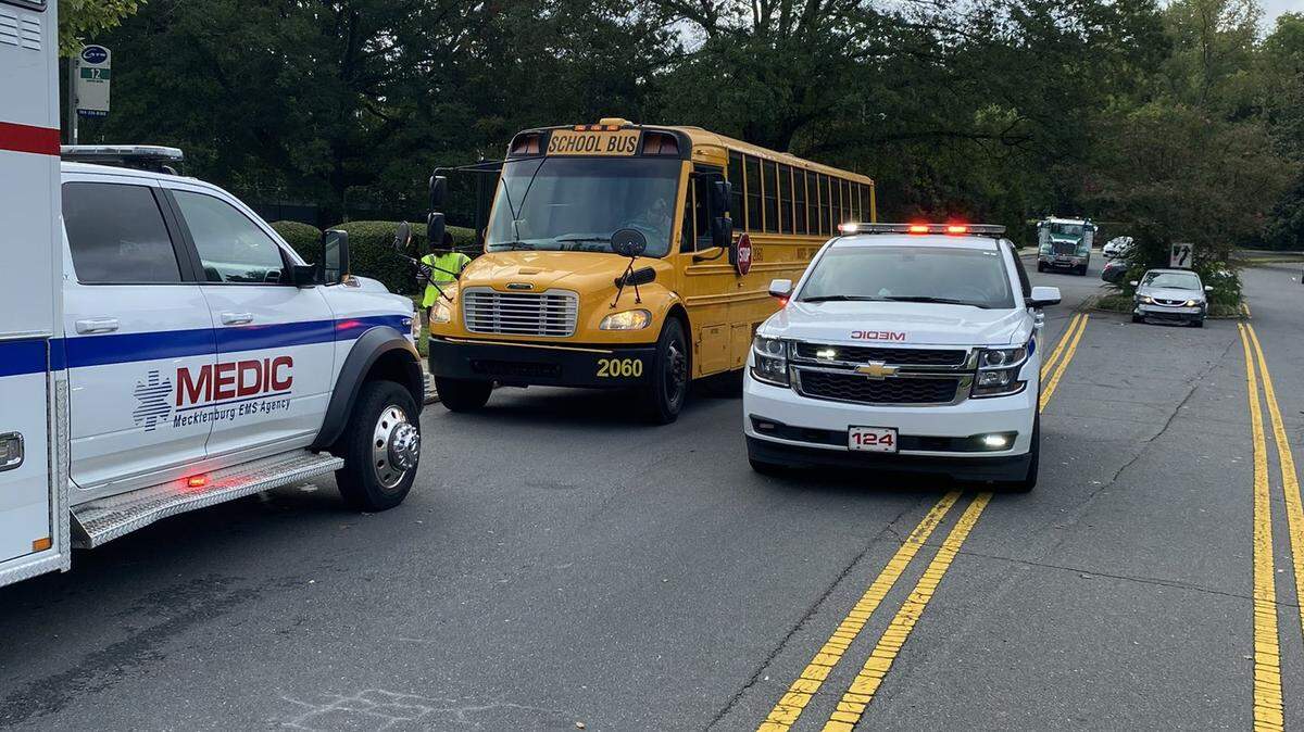 Three students received minor injuries in a crash involving a Charlotte-Mecklenburg Schools bus Wednesday on Sharon Lakes Road in South Charlotte.