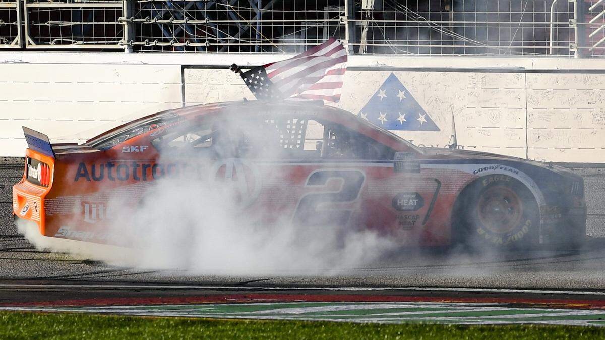 Brad Keselowski does a burnout after winning last week at Atlanta. More will be known about NASCAR’s new rules package this week at Las Vegas.