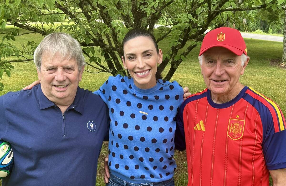 Longtime high school teachers Terry Shinn (left) and Greg Crowley (right) have traveled to the World Cup every year since 1994. The upcoming 2026 World Cup in North America will be Shinn and Crowley’s ninth one. Greg’s daughter Liz (center) has often accompanied them on their trips.
