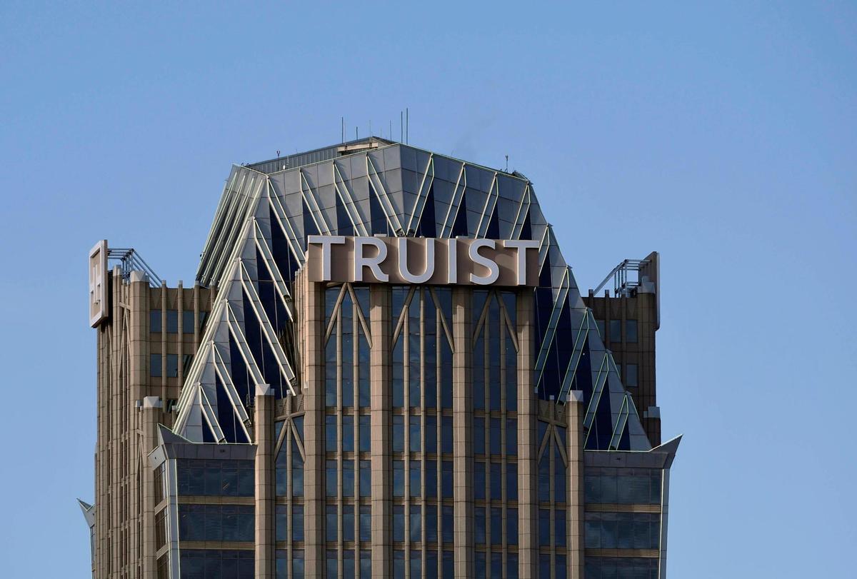 Signage is now installed on the Truist Tower in uptown Charlotte, on Tuesday, December 1, 2020.