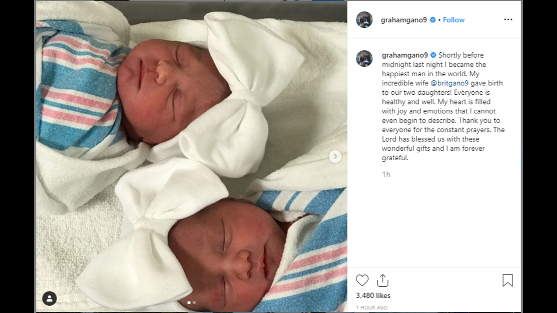 Panther Graham Gano posted this photo of his twin girls early Friday.