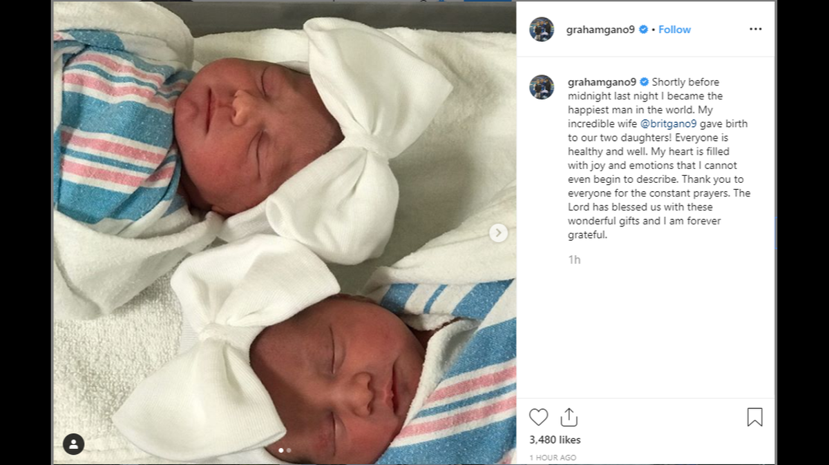 Panther Graham Gano posted this photo of his twin girls early Friday.