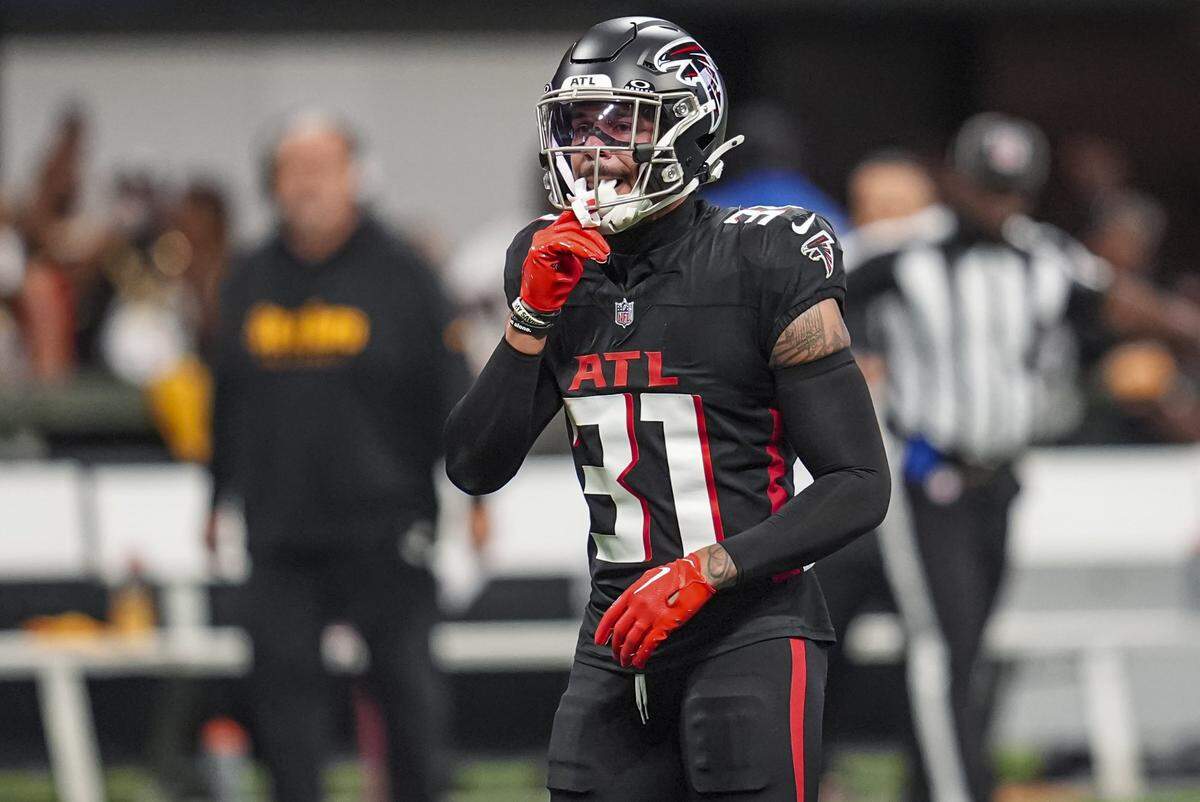Atlanta Falcons safety Justin Simmons (31) on the field during Monday’s game against the Pittsburgh Steelers at Mercedes-Benz Stadium. 