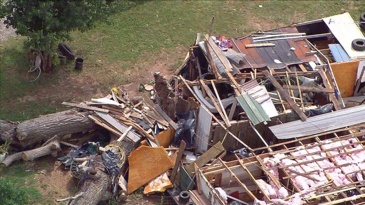 This image, taken from WSOC’s helicopter on Friday, May 27, 2022, shows the damage caused by a tornado in Iredell County the night before.