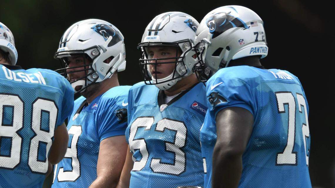 Carolina Panthers offensive guard Brendan Mahon (63) and offensive tackle Taylor Moton (72) will both make their first NFL starts in Thursday’s NFL preseason game against the Bills in Buffalo.