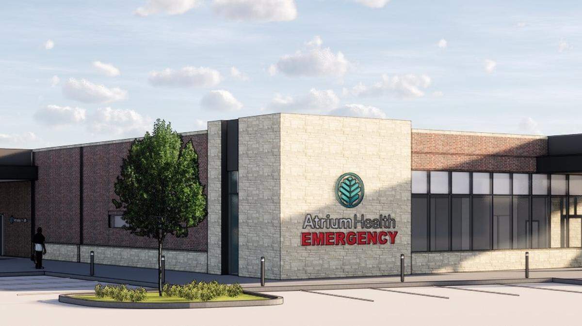 A rendering of Atrium Health’s new emergency care facility in Mountain Island. The health system started construction Thursday and says the facility will open by the end of the year.