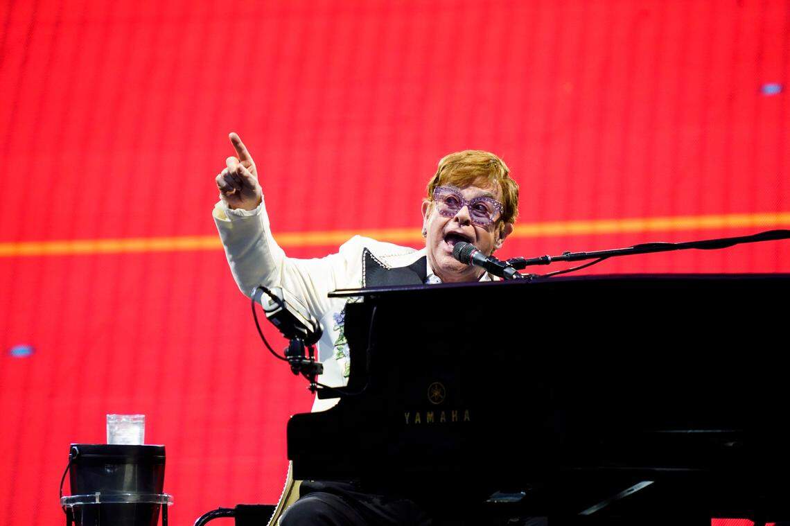 Elton John performs during his “Farewell Yellow Brick Road Tour” tour at Citizens Bank Park in Philadelphia on July 15.