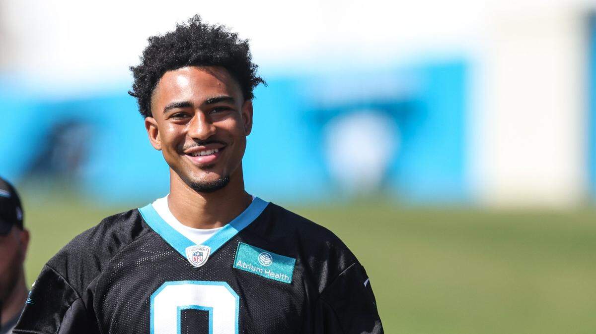 Carolina Panthers QB Bryce Young arrives to Panthers Training Camp at Wofford College in Spartanburg, SC., on Wednesday, July 26, 2023.
