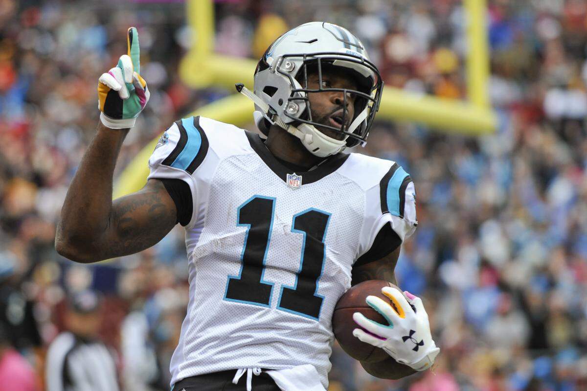 Carolina Panthers wide receiver Torrey Smith (11) was brought in to be a deep threat for the Panthers and has been targeted several times, but has not had a deep catch yet.