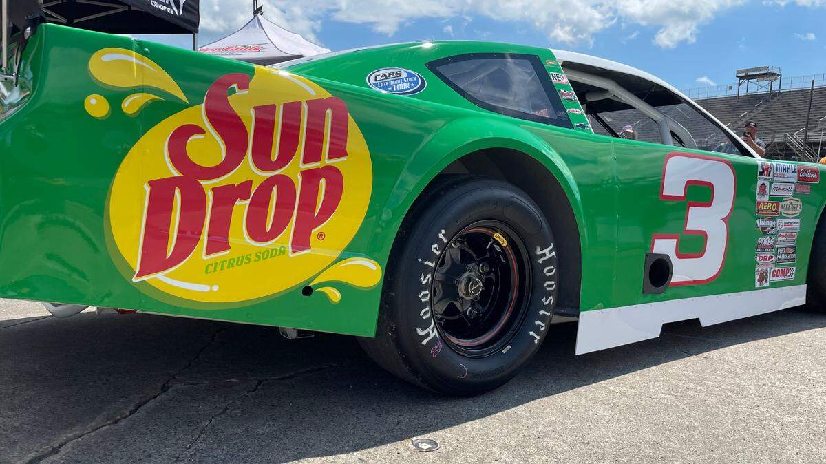 The Sun Drop No. 3 car that Dale Earnhardt Jr. drove on Wednesday, Aug. 31, 2022 to a third-place finish at North Wilkesboro Speedway.