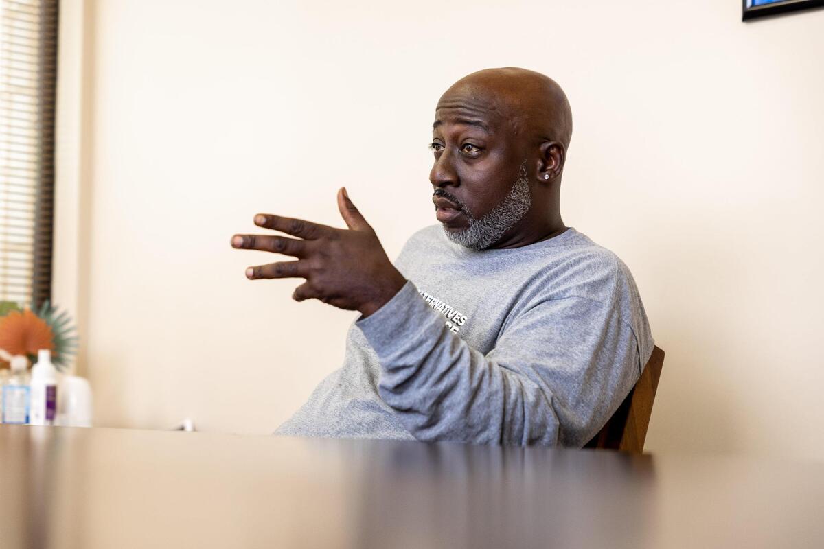 Donnell Gardner, a violence interrupter talks about their mission as workers for Alternatives to Violence at the Youth Advocate Programs office on Beatties Ford Road in Charlotte, NC on Tuesday September 20, 2022.