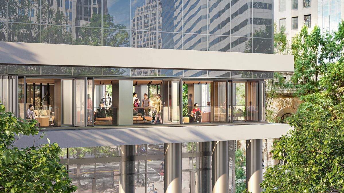 A rendering shows what the newly-upgraded third floor of One South will look like. One South is a 40-story office tower that sits at the Square at Trade and Tryon. Plans include having the glass windows open up during the warmer months.