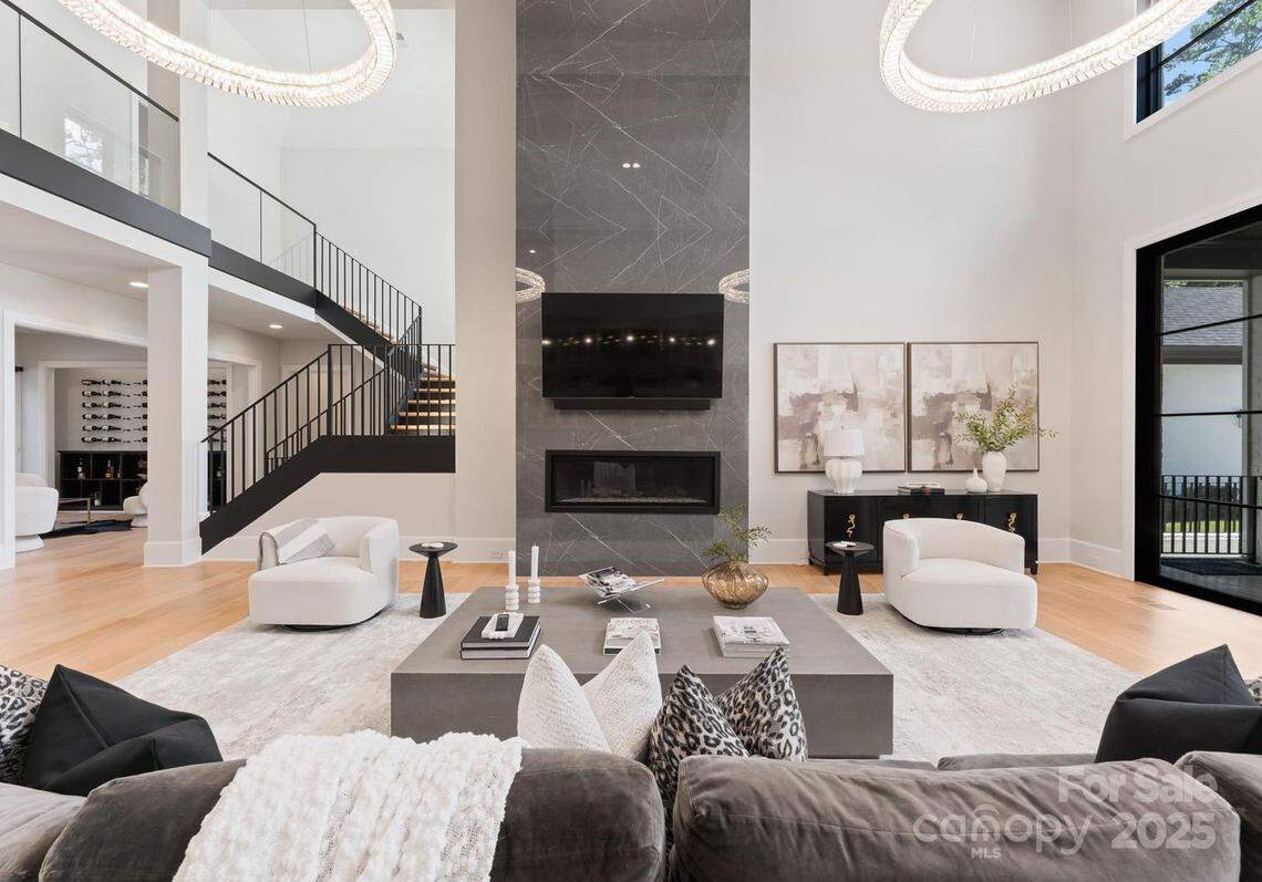 A living area is shown in Shaq Thompson’s former 10,957-square-foot south Charlotte mansion.