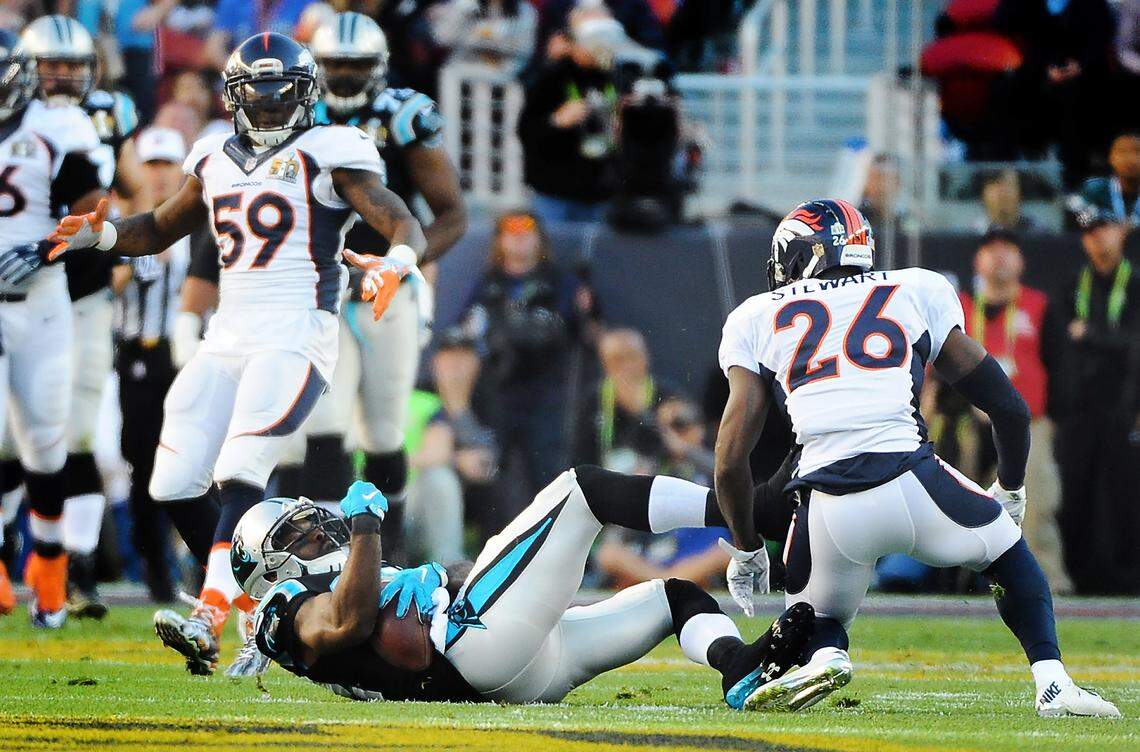 Carolina receiver Jerricho Cotchery tries to maintain control of the ball — to no avail: Officials ruled it a no-catch.
