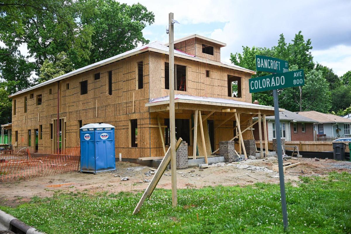 New construction at 2801 Bancroft Street in Charlotte’s Tryon Hills neighborhood is being built on a lot where an older, single-story house previously stood. 