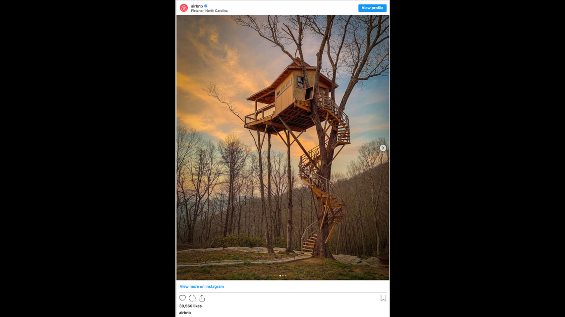Airbnb said a Western North Carolina treehouse was the No. 2 most-liked post on Instagram. Guests say the view and remote, peaceful location make it a favorite.