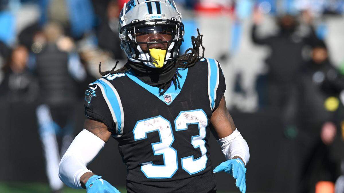 Carolina Panthers running back D’Onta Foreman runs into the end zone for a touchdown during second quarter action against the Detroit Lions at Bank of America Stadium on Saturday, December 24, 2022 in Charlotte, NC.