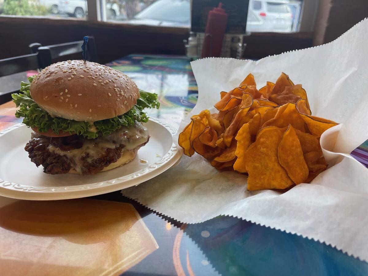 The Big John and Sweet Potato Chips at Pinky’s.