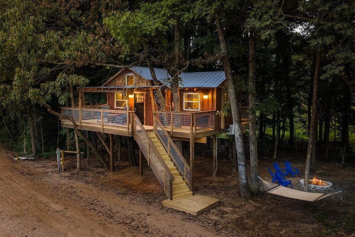 Cherry Treesort is a family-owned campground that has tree houses rather than cabins that guests can stay in.