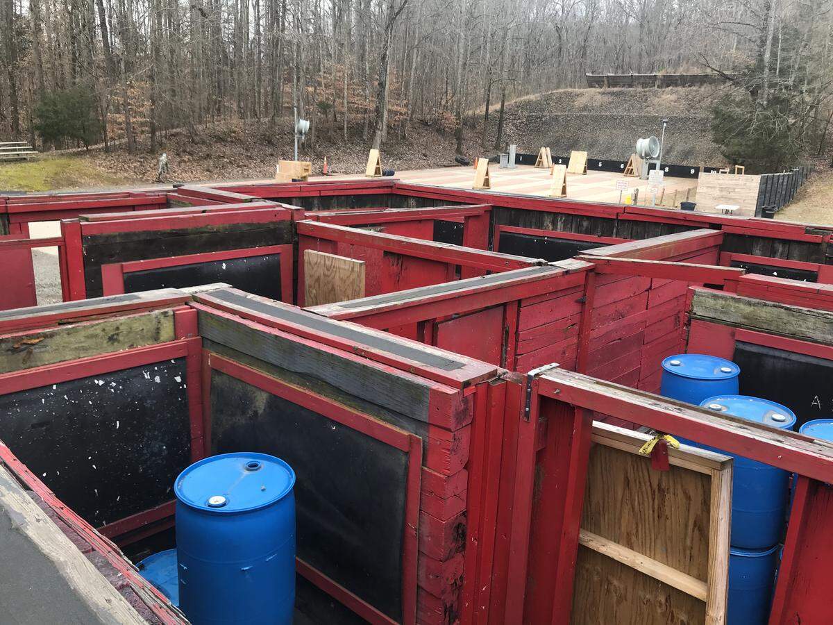 A top-down view at the structure law enforcement officers use for active shooter or room clearing drills. The new de-escalation facility will consist of a enclosed two-story building.