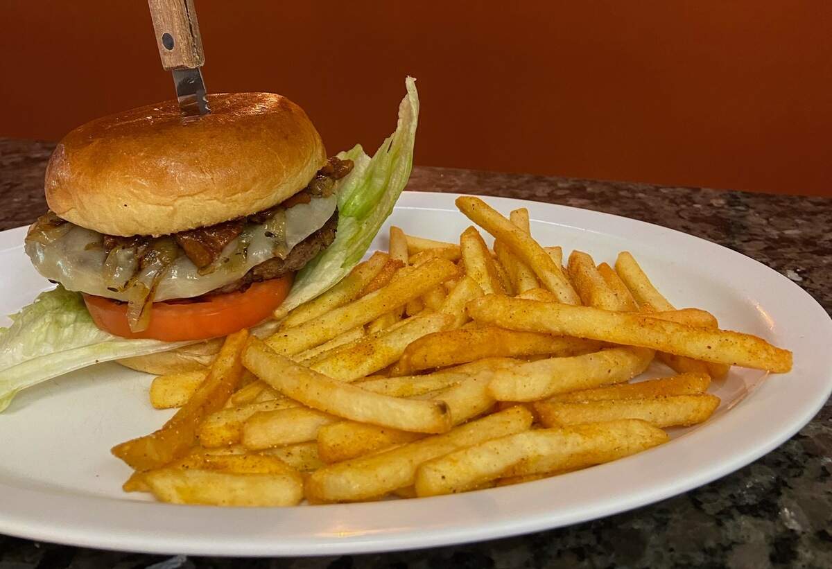 A burger at Rise Cafe.