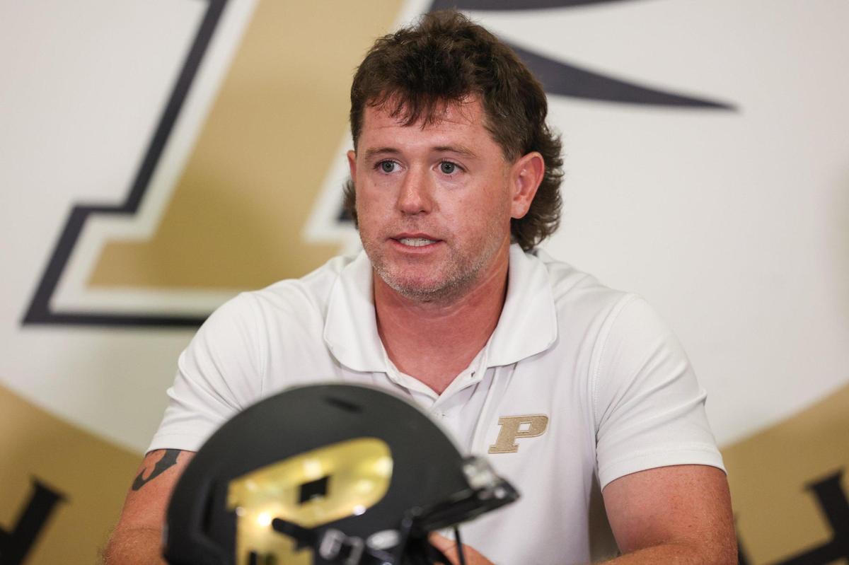 Providence High head football coach Weslee Ward speaks during Southwestern 4A media day at Providence High School on Thursday, July 27, 2023 in Charlotte, NC.