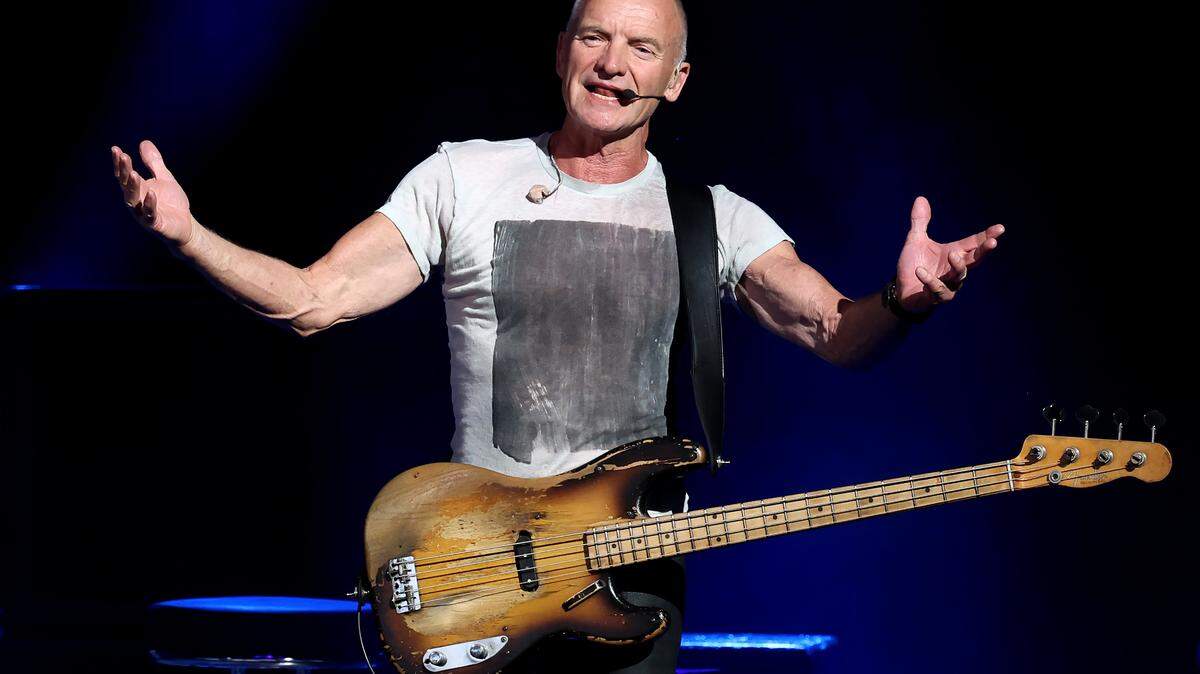Sting performs during his “Sting 3.0” tour at Truliant Amphitheater in Charlotte on Monday night.