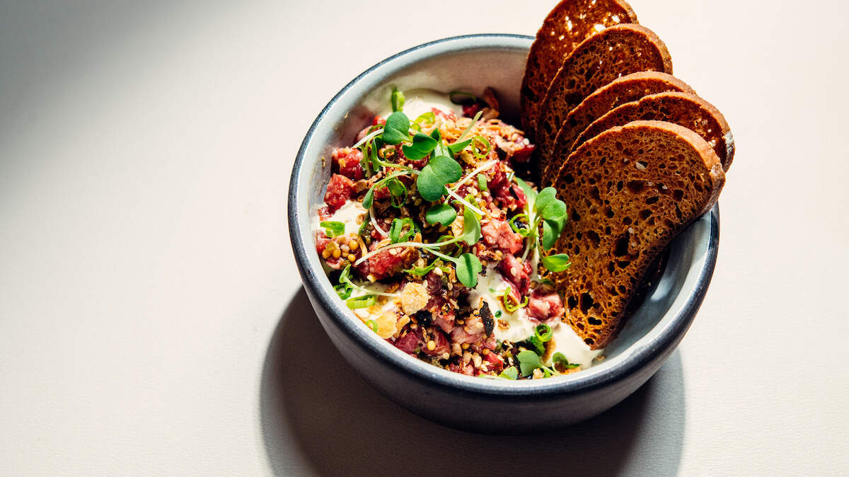 Chef Ryan Trahan’s tartare, which he prepares at Vestal Restaurant in Lafayette, La.