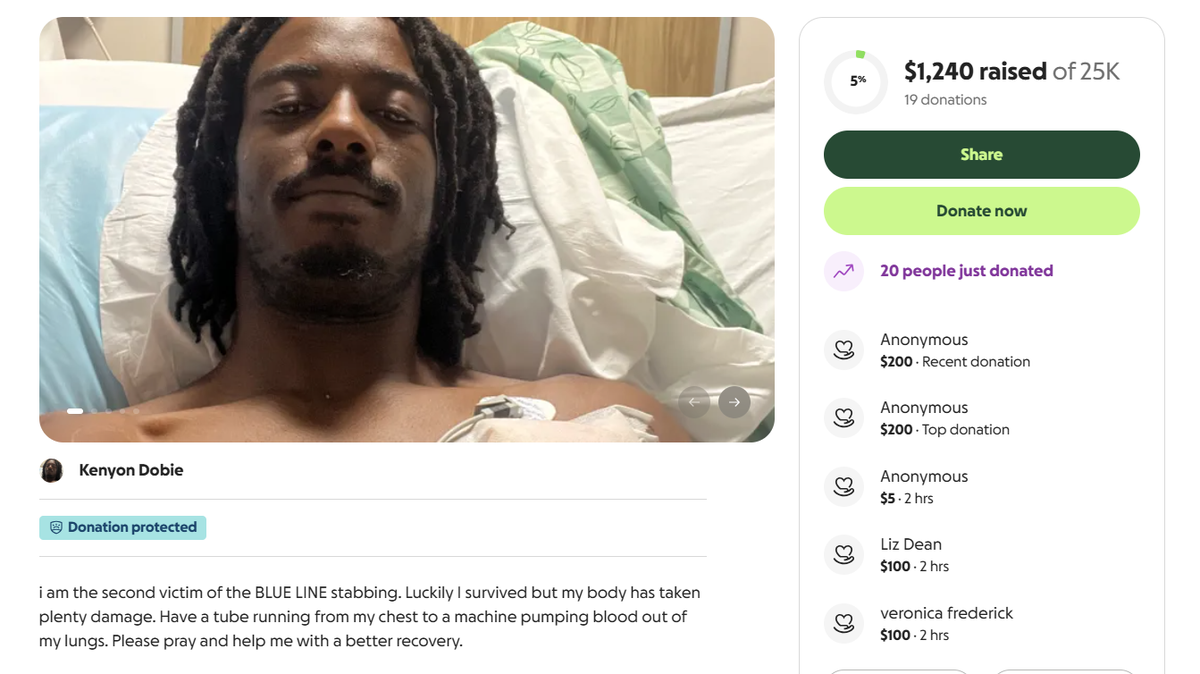Kenyon Dobie, the man stabbed on a Charlotte light rail train on Friday, started a GoFundMe page.