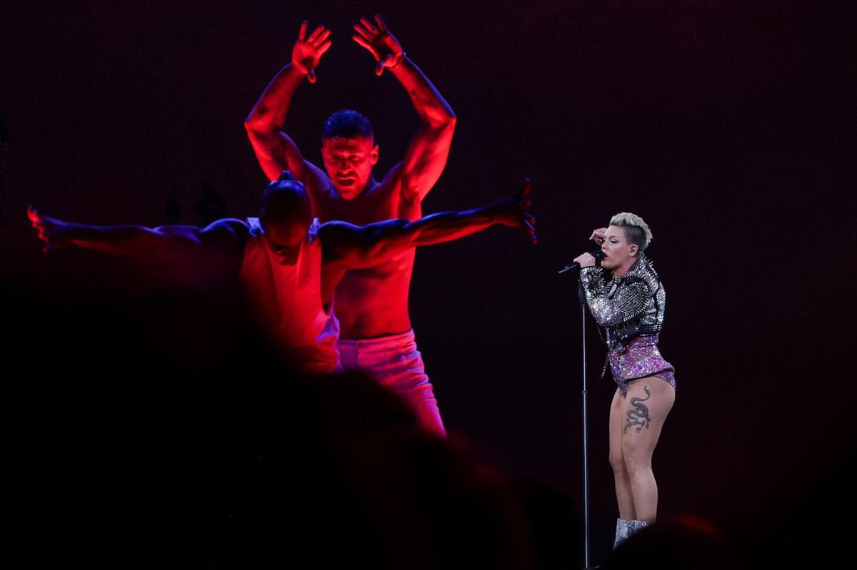 Pink performs during her Trustfall Tour at Spectrum Center on Sunday, November 12, 2023 in Charlotte, NC.