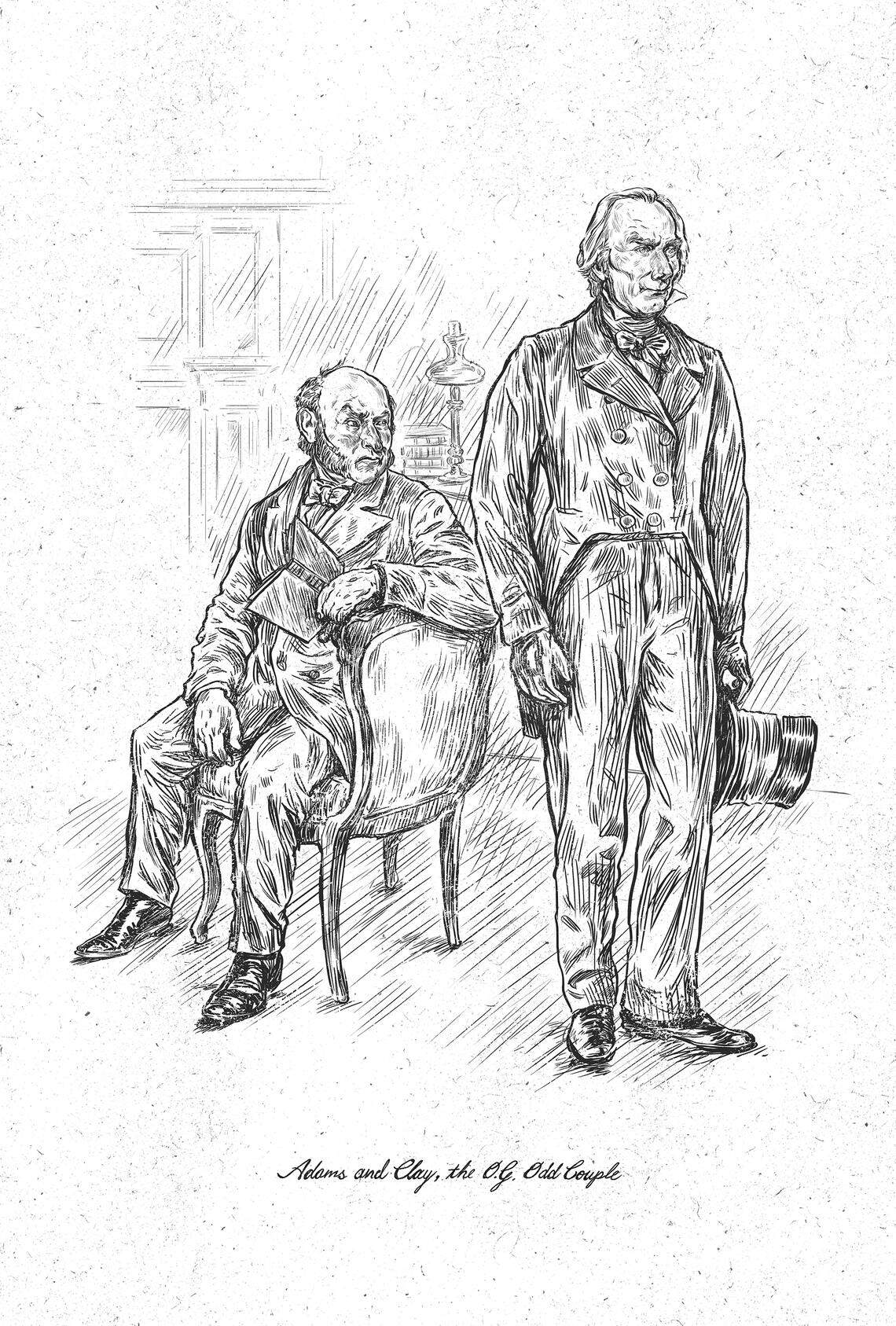 The curmudgeonly John Quincy Adams and the carousing, powerful statesman Henry Clay roomed together in Belgium in 1814 to help negotiate the Treaty of Ghent that ended the War of 1812. Bob Crawford compared them to Oscar and Felix from “The Odd Couple.”